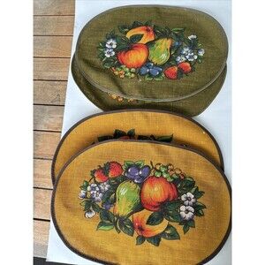 Vintage Authentic Walterscheid Fruit Brown Jute Blend Oval Set Of 4 Placemats